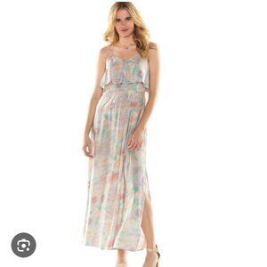LC Lauren Conrad Maxi Tiered Racerback Dress XL Floral Side Slit Vacation NWT